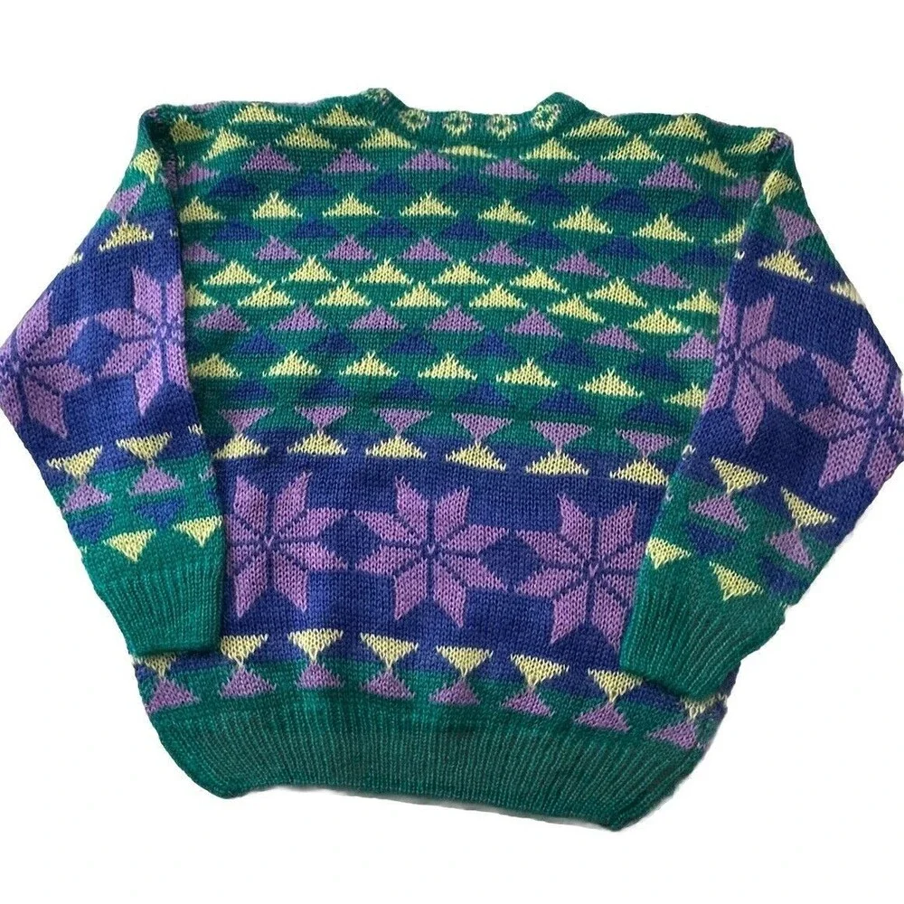Vintage Gallagher Mohair Blend Long Sleeve Sweater XL shoulder pads LS geometric